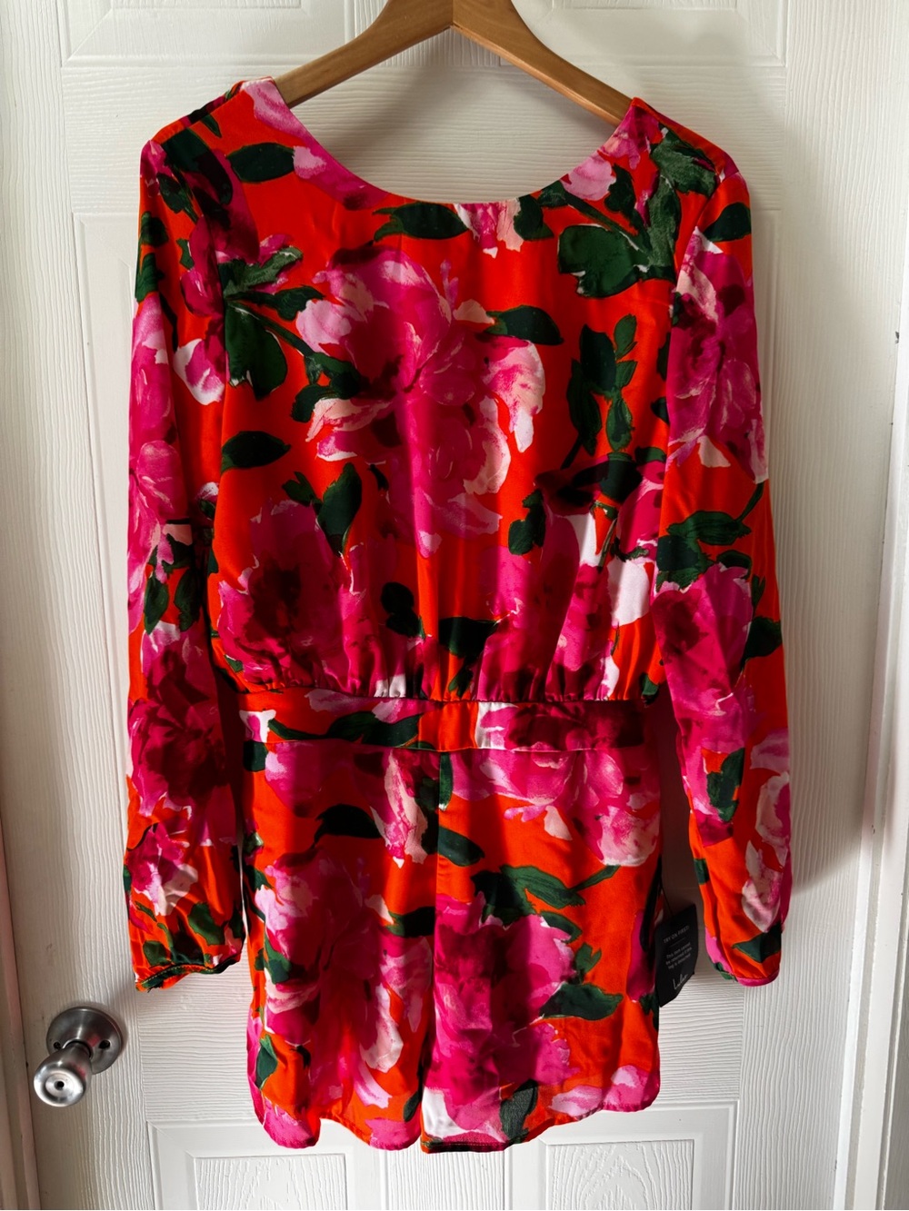 Lulu's Bright Red & Pink Floral Long-Sleeve Dress